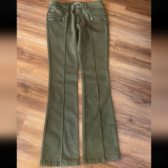 Zara Khaki Denim Jeans Women's Size 6 - Flared Bootcut - Piping Detail on Front - Picture 3 of 12